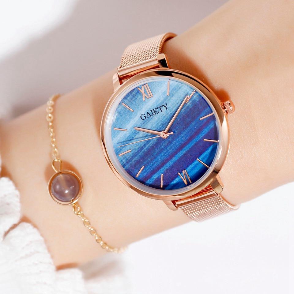 Rose Gold Mesh Watch & Bracelet Set ⌚✨ Women's Luxury Quartz | White, Blue, Green & Brown 🌹💛