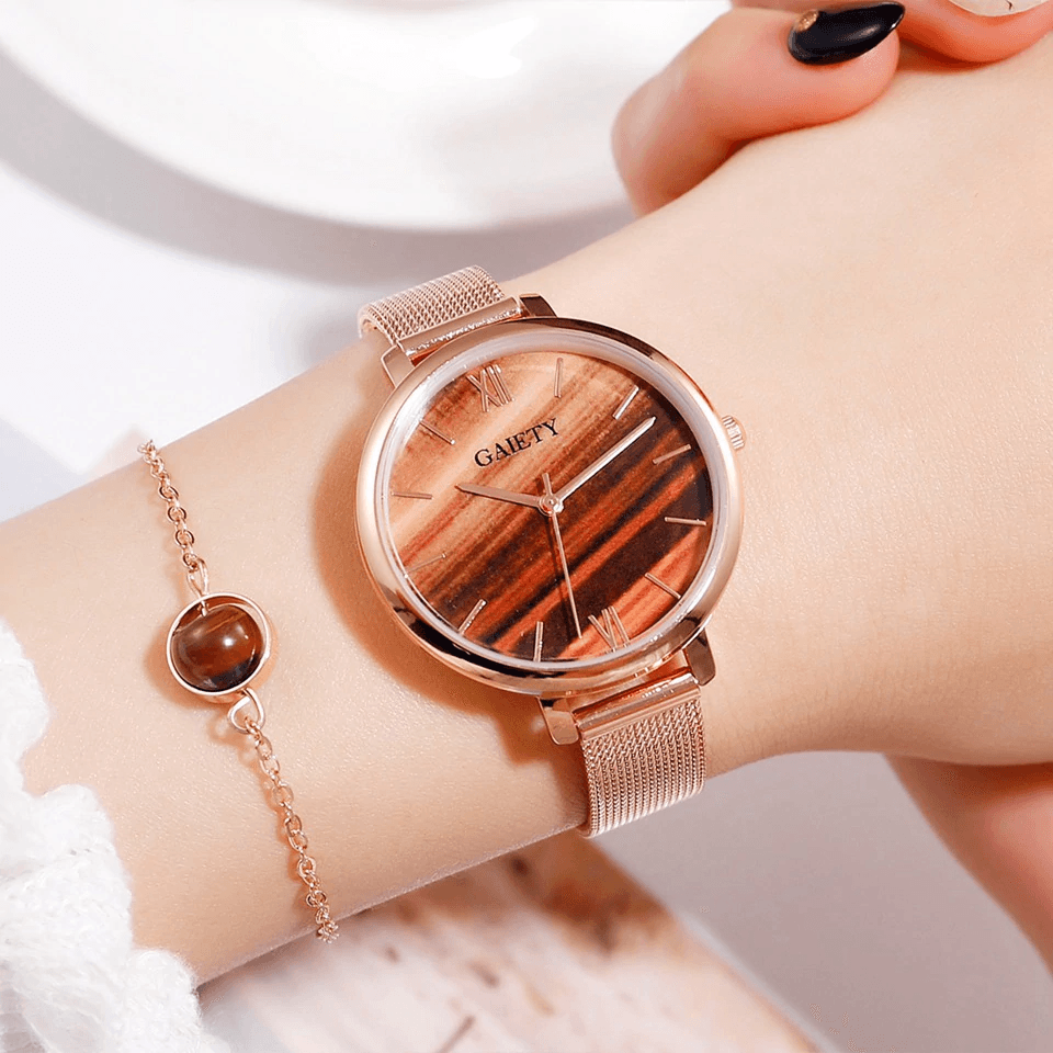 Rose Gold Mesh Watch & Bracelet Set ⌚✨ Women's Luxury Quartz | White, Blue, Green & Brown 🌹💛