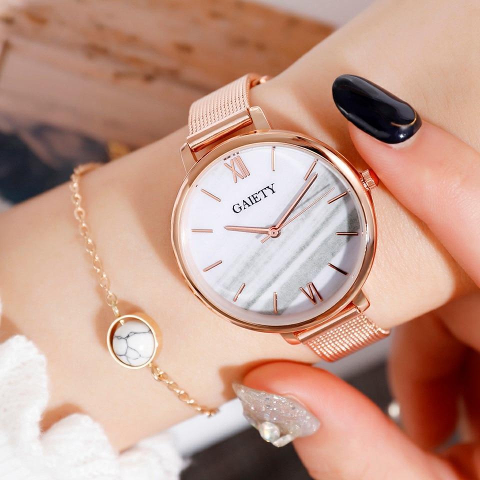 Rose Gold Mesh Watch & Bracelet Set ⌚✨ Women's Luxury Quartz | White, Blue, Green & Brown 🌹💛