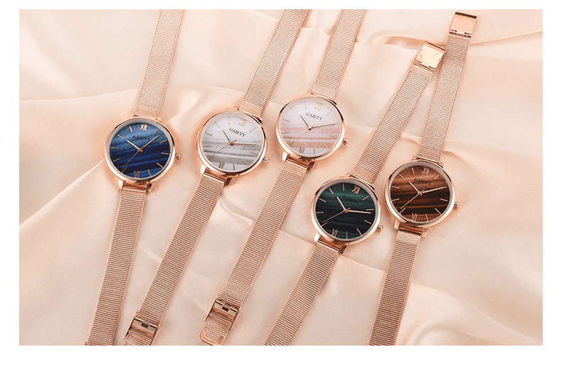 Rose Gold Mesh Watch & Bracelet Set ⌚✨ Women's Luxury Quartz | White, Blue, Green & Brown 🌹💛