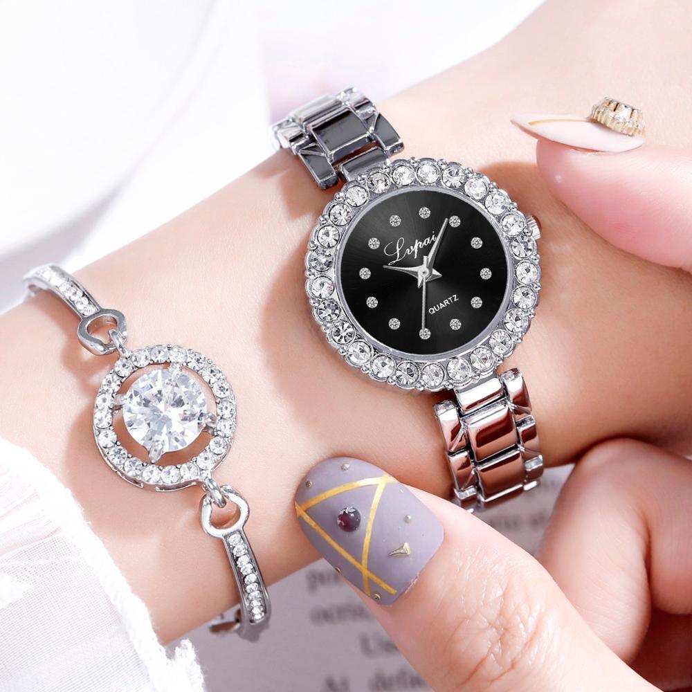 Women's Geometric Bangle & Watch Set ⌚✨ Fashion Quartz Bracelet Set | Rose & Silver 🌹🤍🖤