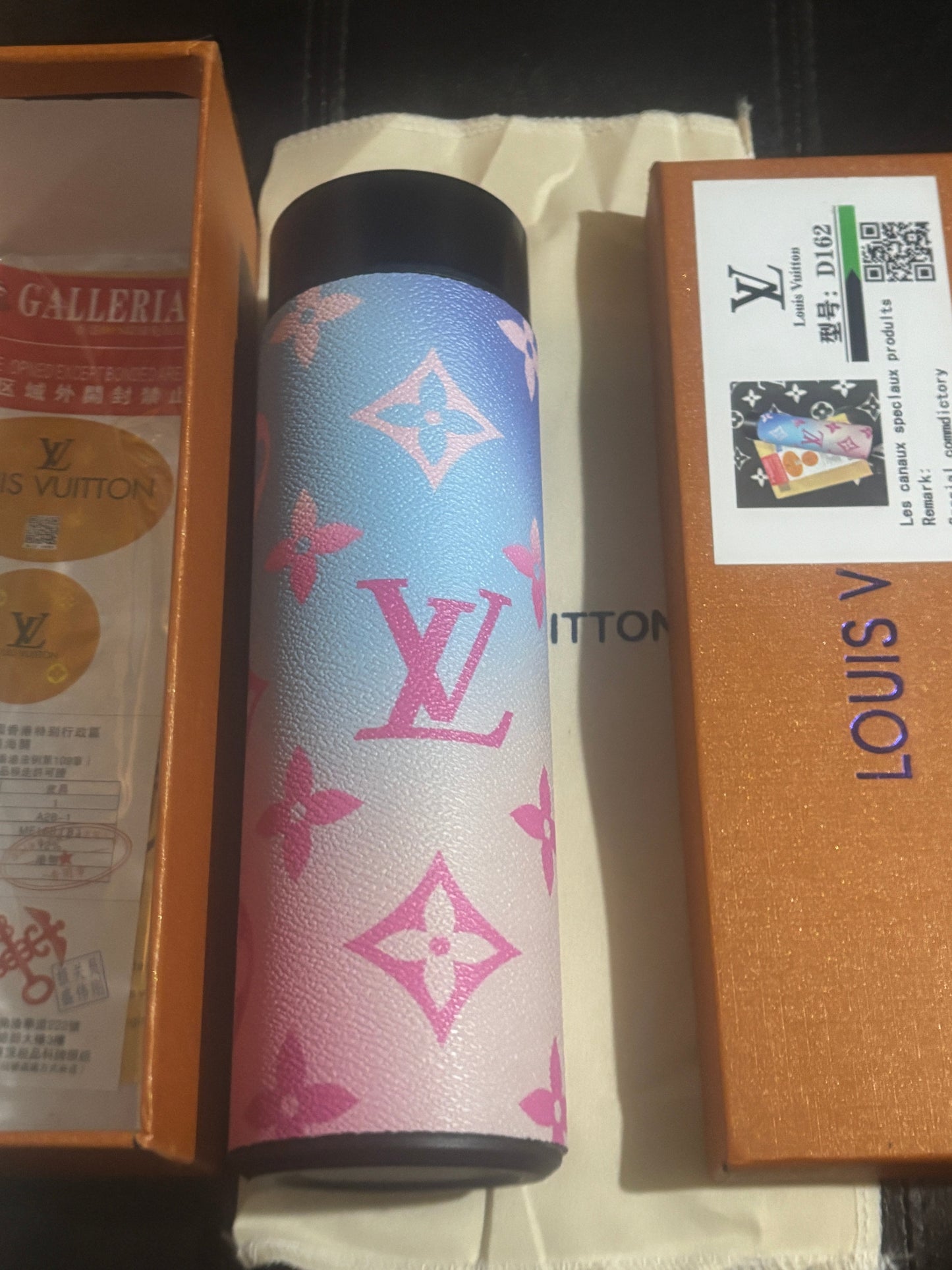 Louis Vuitton Monogram Gradient Thermos Tumbler blue to pink ombre in LV orange gift box