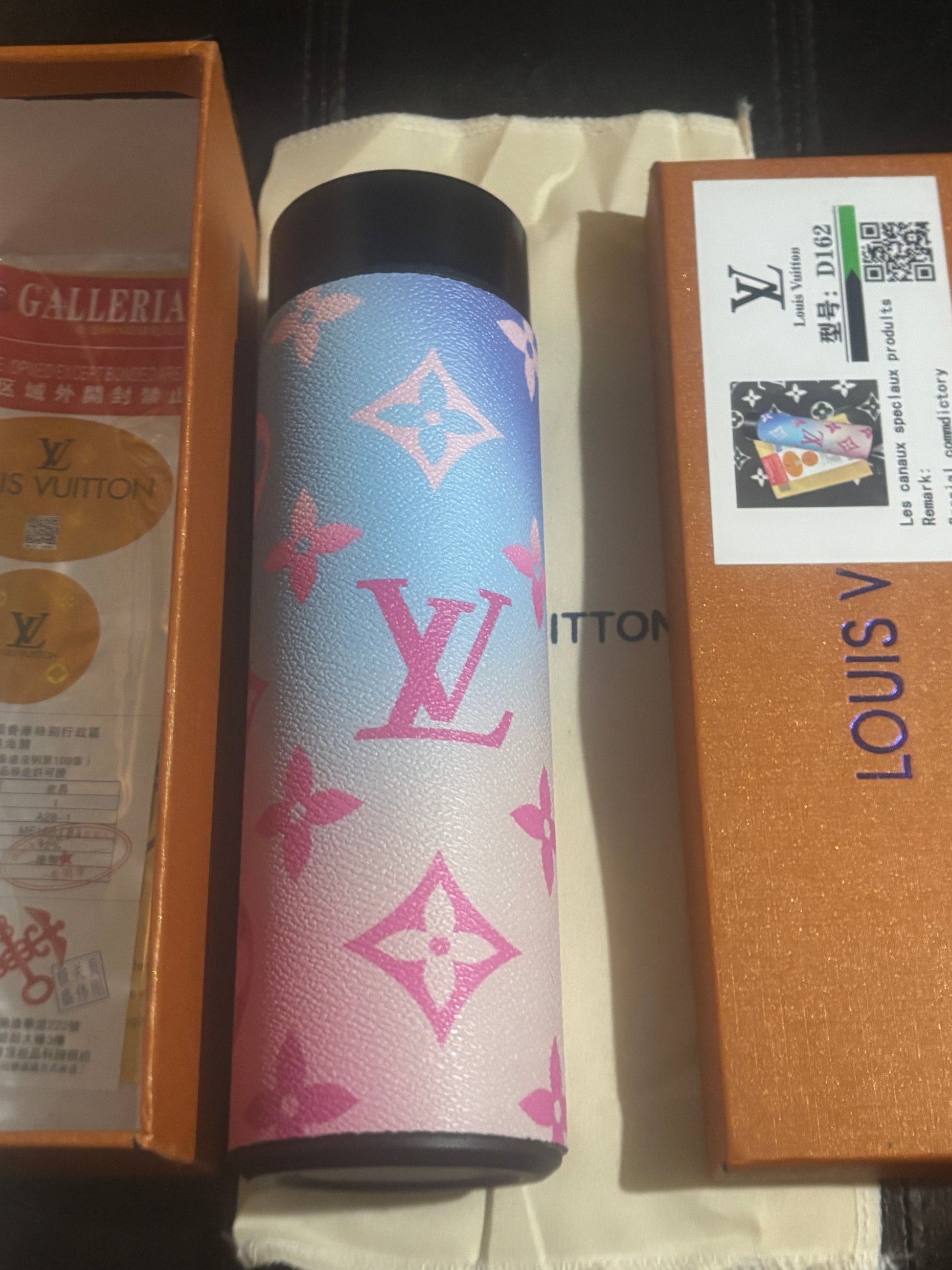 Louis Vuitton Monogram Gradient Thermos Tumbler blue to pink ombre in LV orange gift box