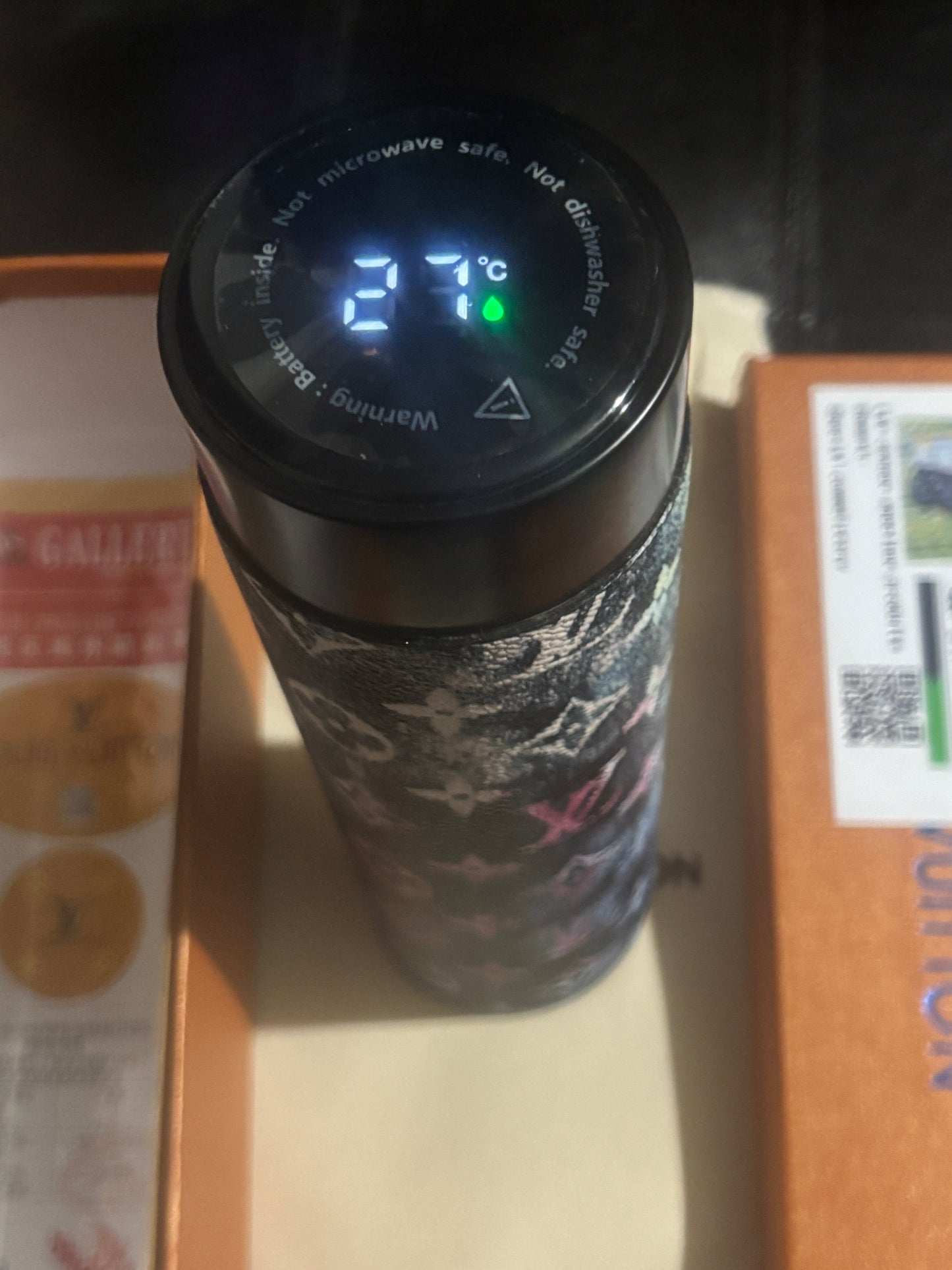 ✨Louis Vuitton Galaxy Monogram Smart LED Thermos Tumbler ✨🖤🌌 Holographic LV Multicolor Insulated Bottle | Limited Edition 💎👑