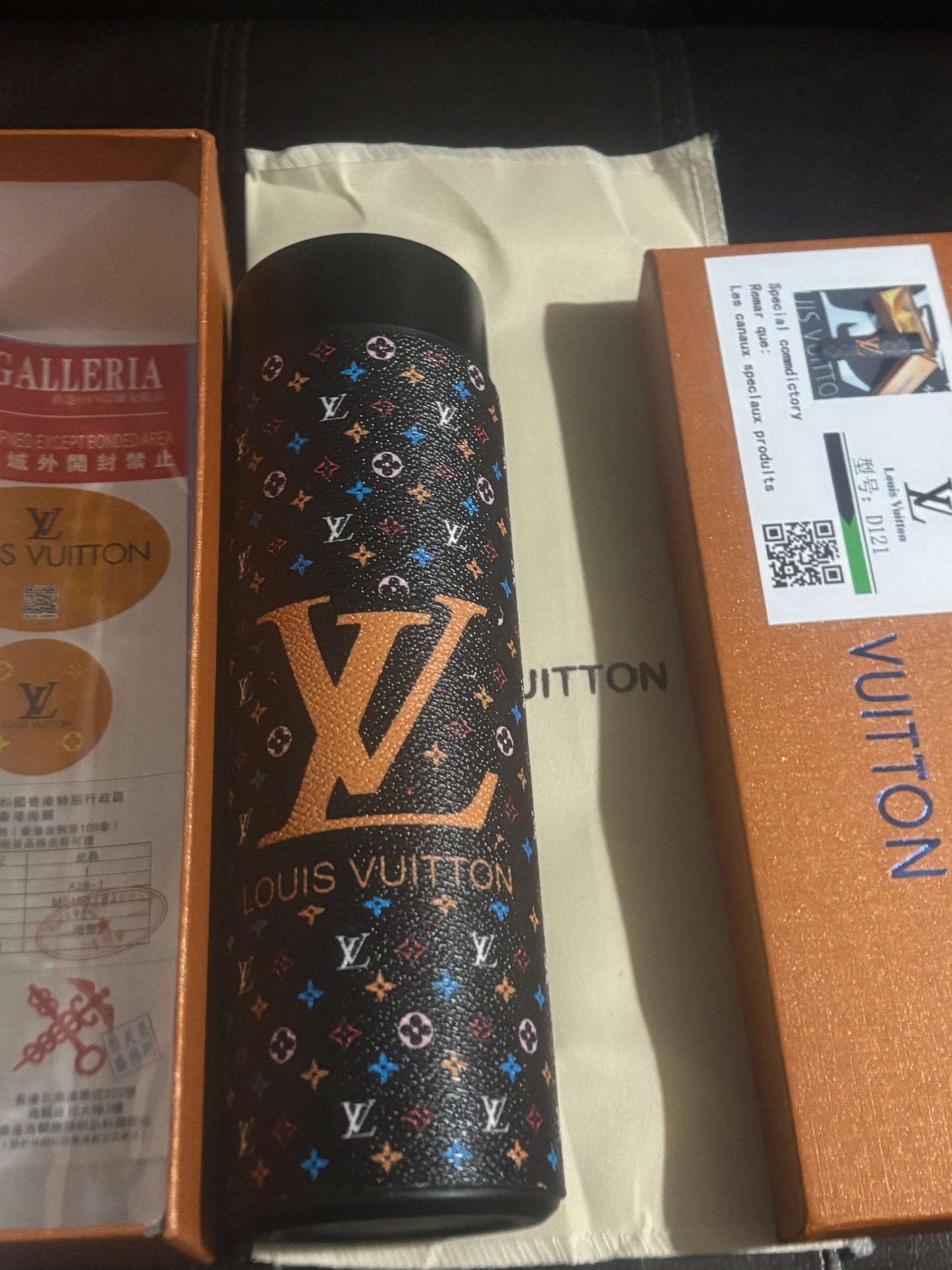 ✨Louis Vuitton Multicolor Monogram Smart LED Thermos Tumbler ✨🖤🤍 Bold Gold LV Logo Insulated Bottle | Limited Edition 💎👑