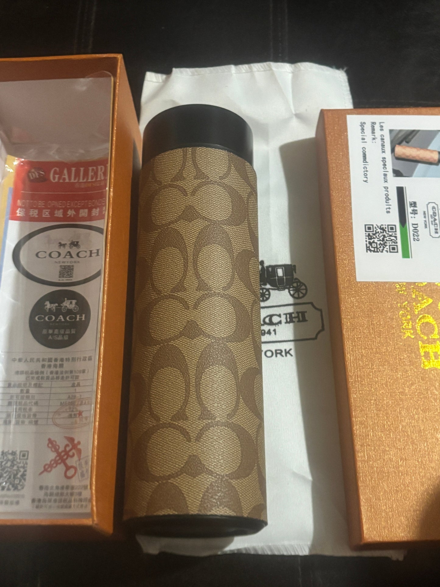 ✨Coach New York Large C Signature Thermos Tumbler ✨🤎💎 Tan Gold Oversized C Monogram Insulated Bottle | Limited Edition 👑