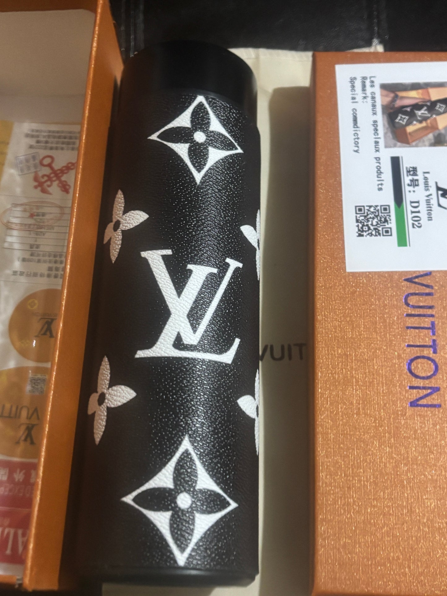Louis Vuitton Monogram Giant Black & White Smart LED Thermos Tumbler ✨🖤🤍 Bold Oversized LV Pattern Insulated Bottle | Limited Edition 💎👑