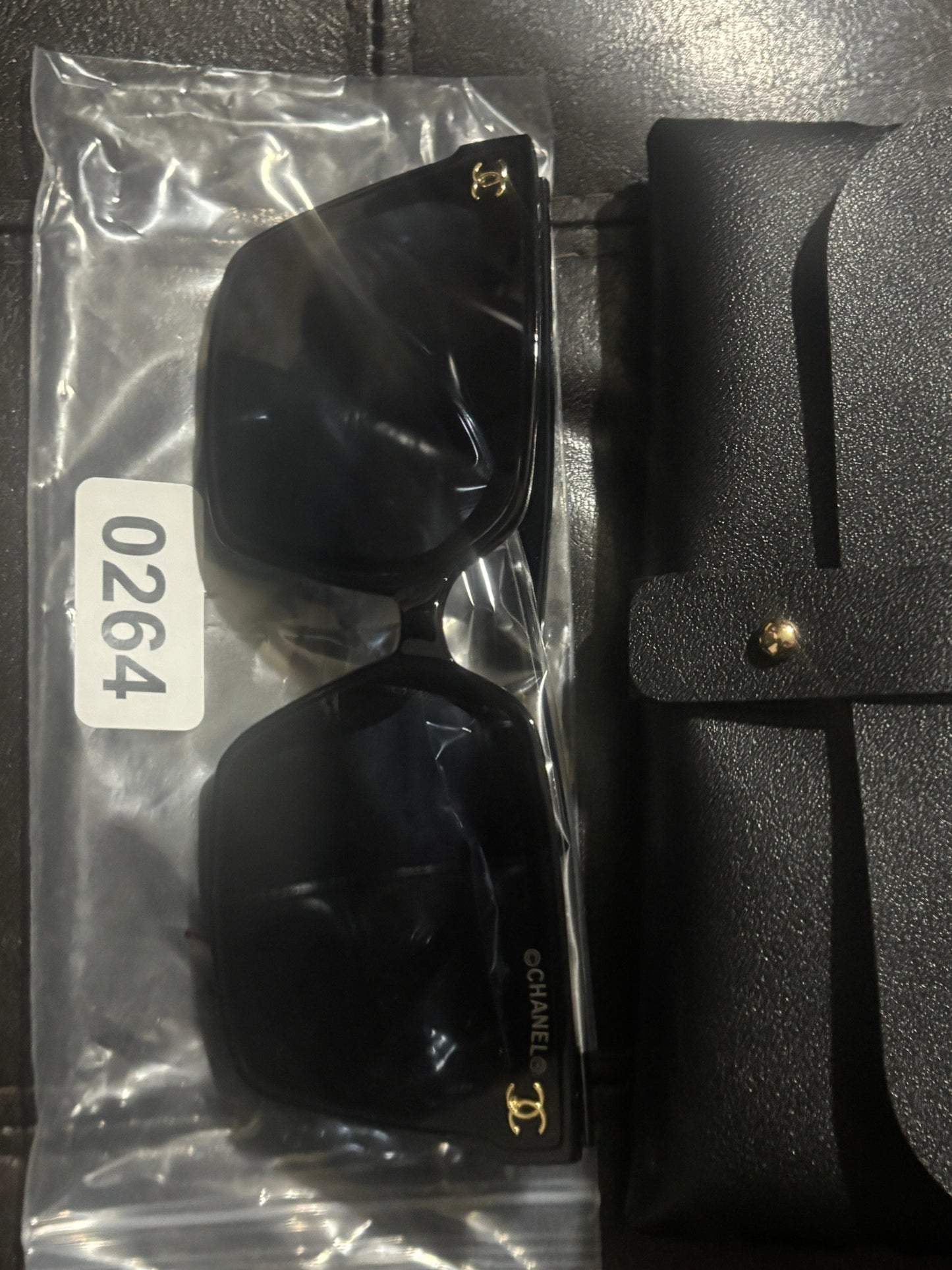 Chanel Inspired Black Oversized Square Sunglasses 🖤💫✨ | Bold White CHANEL Temple Lettering | Gold CC Logo | Black Leather Case | Luxury Designer-Inspired Eyewear 💎