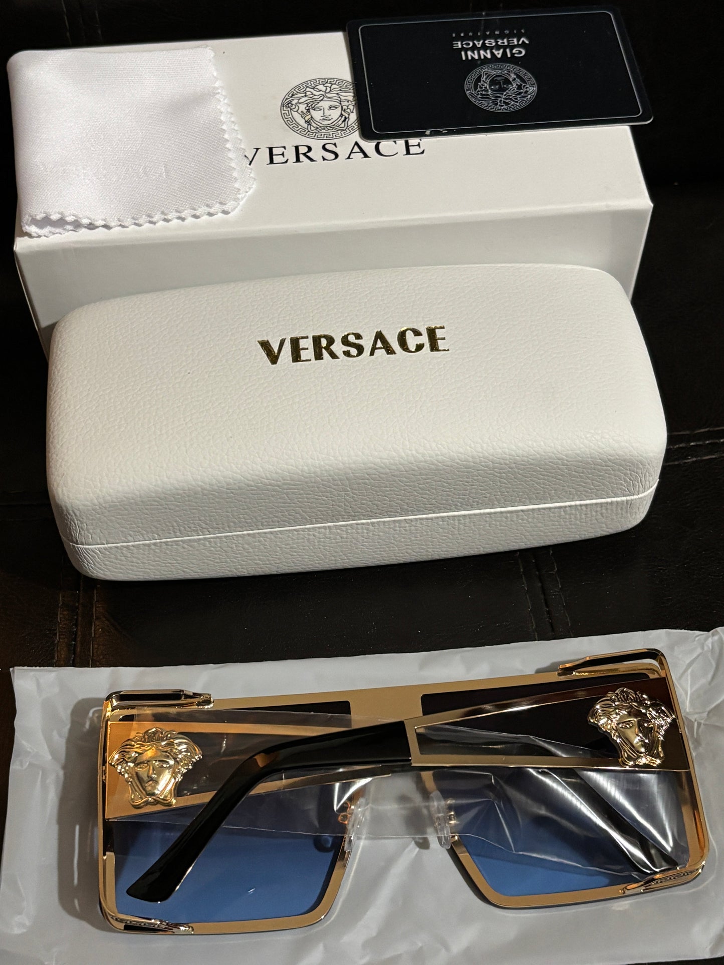 Luxury Inspired Versace Oversized Shield Sunglasses | Blue Gradient & Gold Medusa 💙👑✨ #0324