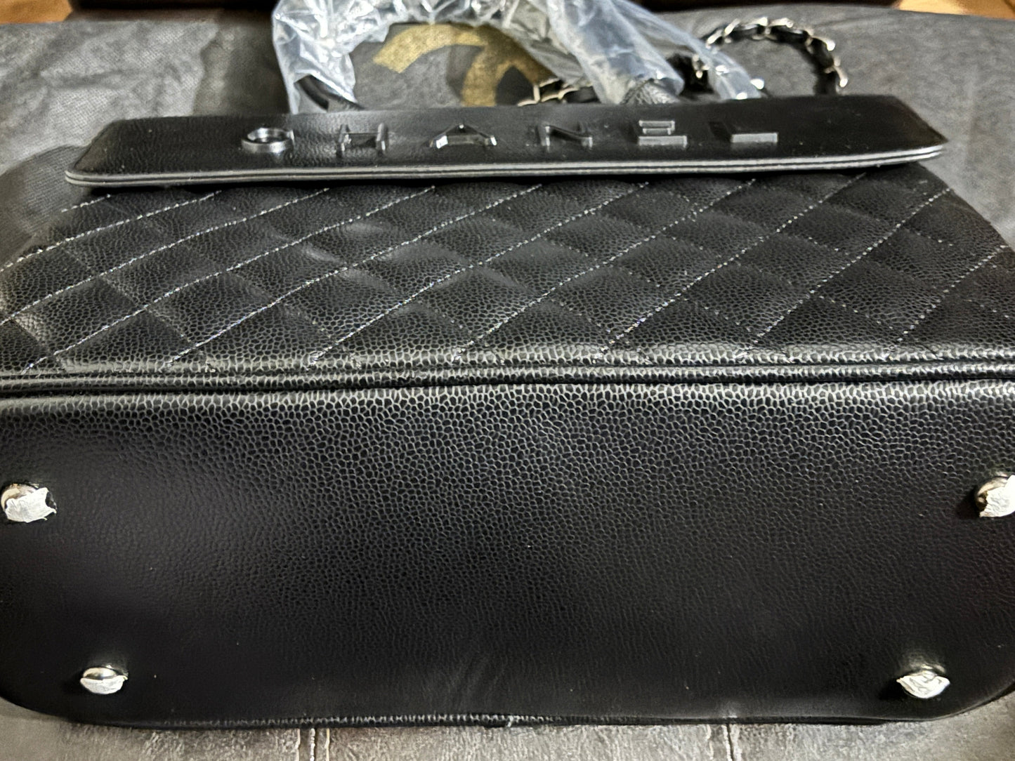 Luxury Inspired Chanel CC Caviar Tote Bag & Mini Pouch Set | Black & Silver 🖤✨👑 #1010