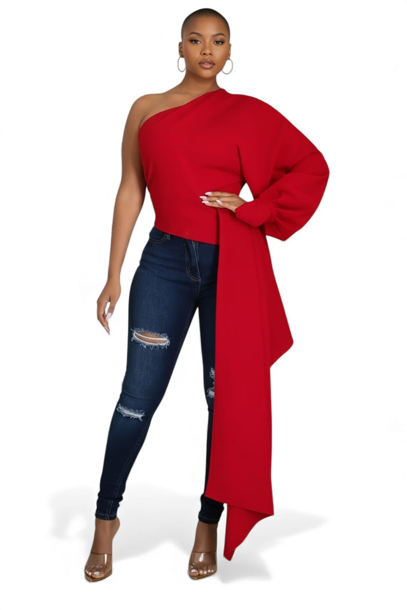 One Shoulder Top with Long Side Train
