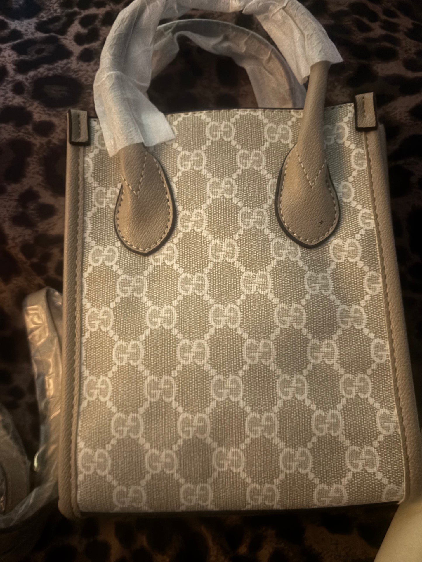 💸 Beige Monogram Mini Structured Tote Bag ✨