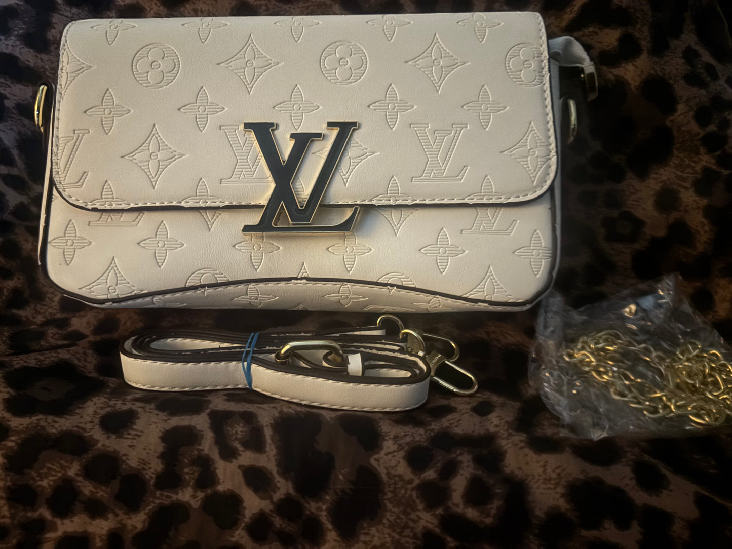 💸 Cream Embossed Monogram Baguette Shoulder Bag ✨
