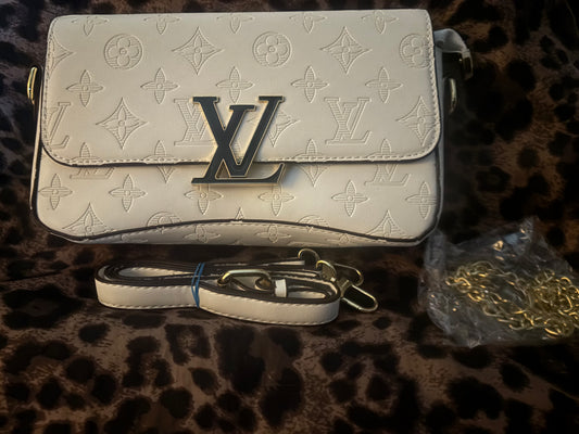 💸 Cream Embossed Monogram Baguette Shoulder Bag ✨