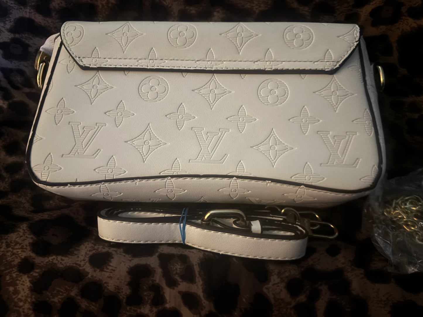 💸 Cream Embossed Monogram Baguette Shoulder Bag ✨