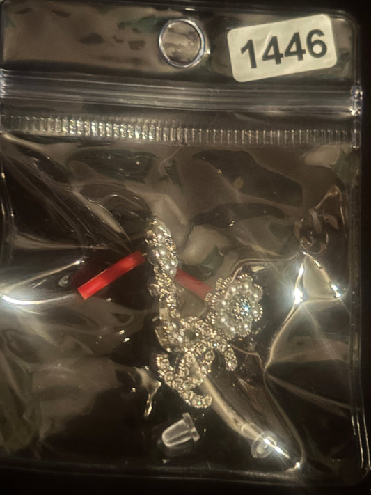✨The Luxe 🌸 Silver Crystal Flower & Logo Drop Earringso