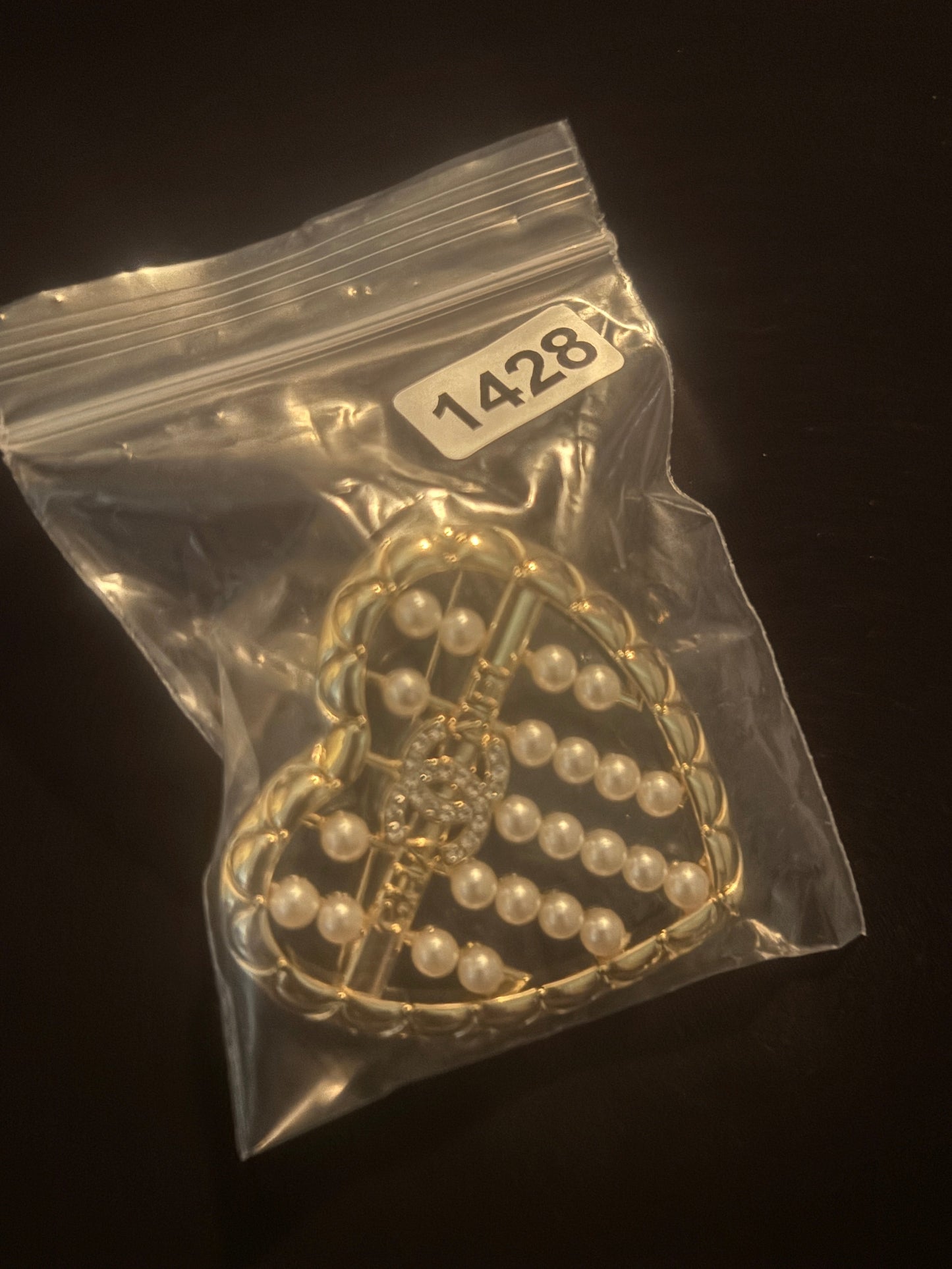 Luxury Gold Pearl Heart CC Logo Brooch — Items #1428 & #1439