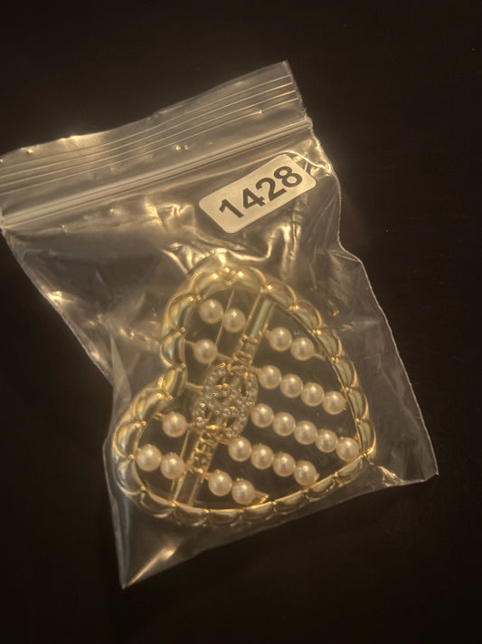 Luxury Gold Pearl Heart CC Logo Brooch — Items #1428 & #1439