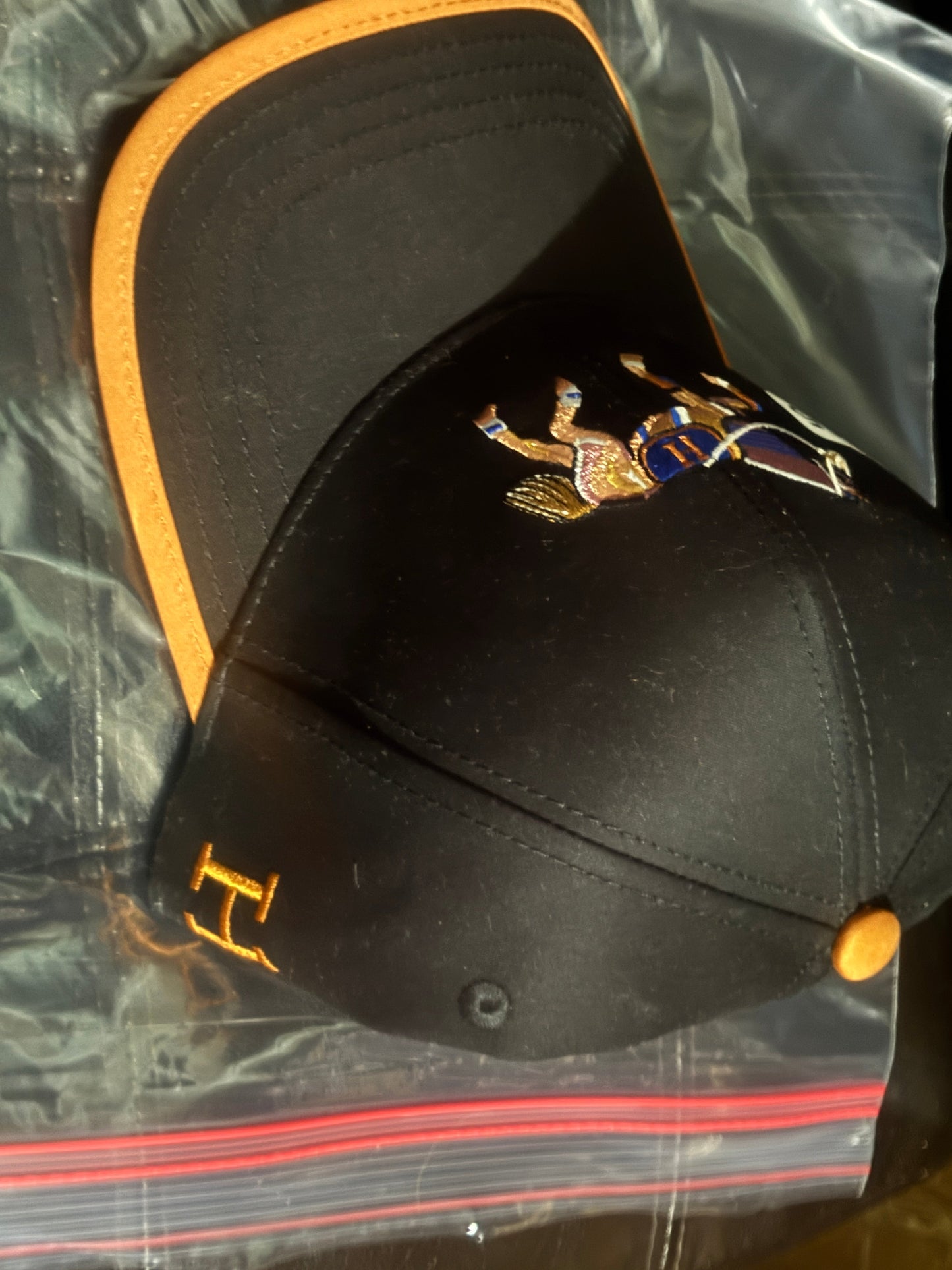 ✨ Equestrian Embroidered Baseball Cap in Black & Honey — Item #1805