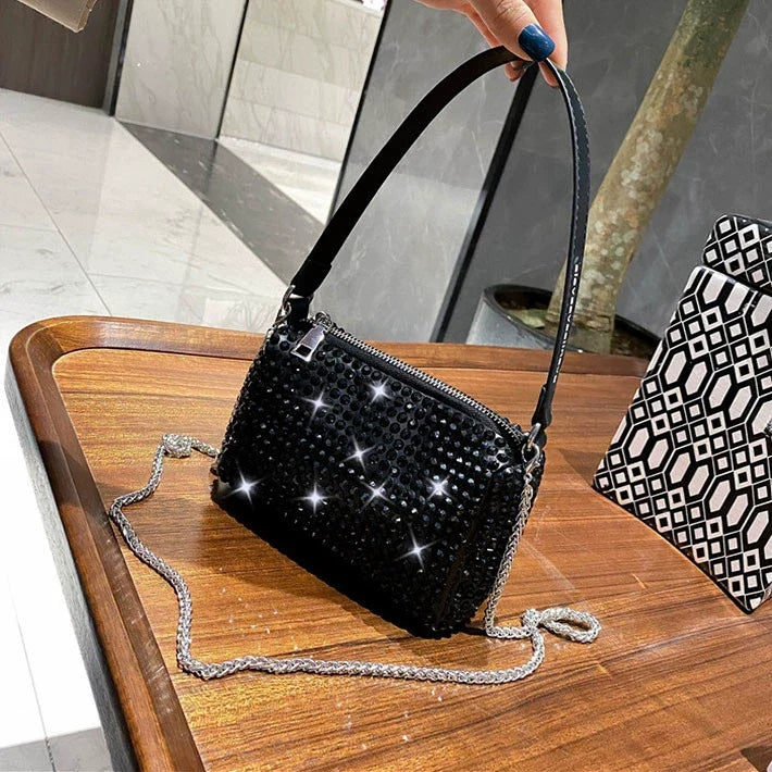 ✨New Arrival Trendy Rhinestone Small Square Bag | Full Diamond Underarm Bag & Diamond-Embedded Women's Shoulder Crossbody Small Handbag🎀