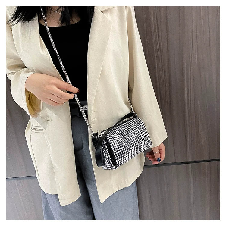 ✨New Arrival Trendy Rhinestone Small Square Bag | Full Diamond Underarm Bag & Diamond-Embedded Women's Shoulder Crossbody Small Handbag🎀