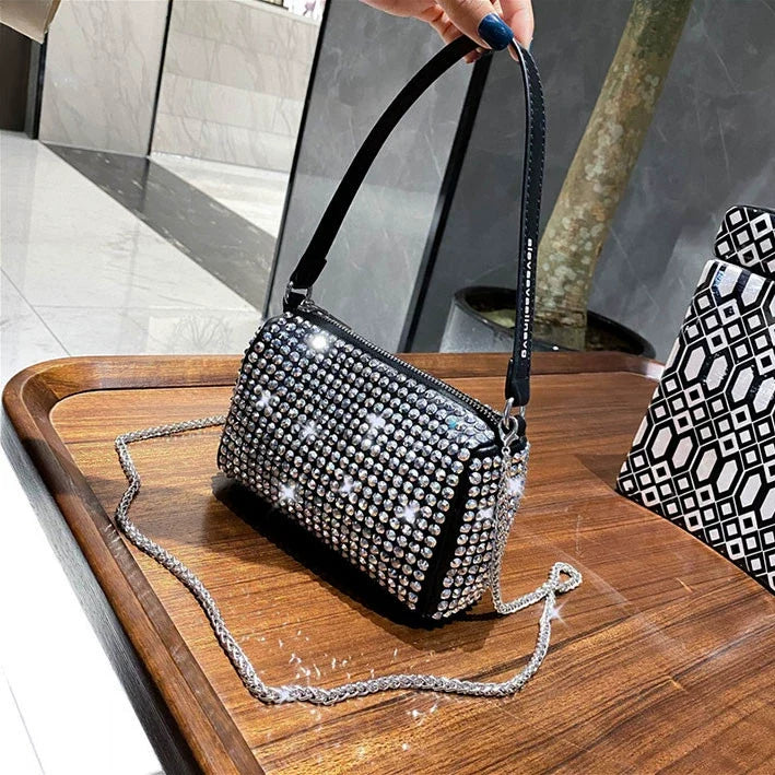 ✨New Arrival Trendy Rhinestone Small Square Bag | Full Diamond Underarm Bag & Diamond-Embedded Women's Shoulder Crossbody Small Handbag🎀