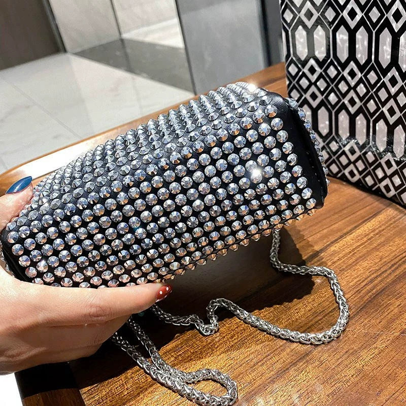 ✨New Arrival Trendy Rhinestone Small Square Bag | Full Diamond Underarm Bag & Diamond-Embedded Women's Shoulder Crossbody Small Handbag🎀