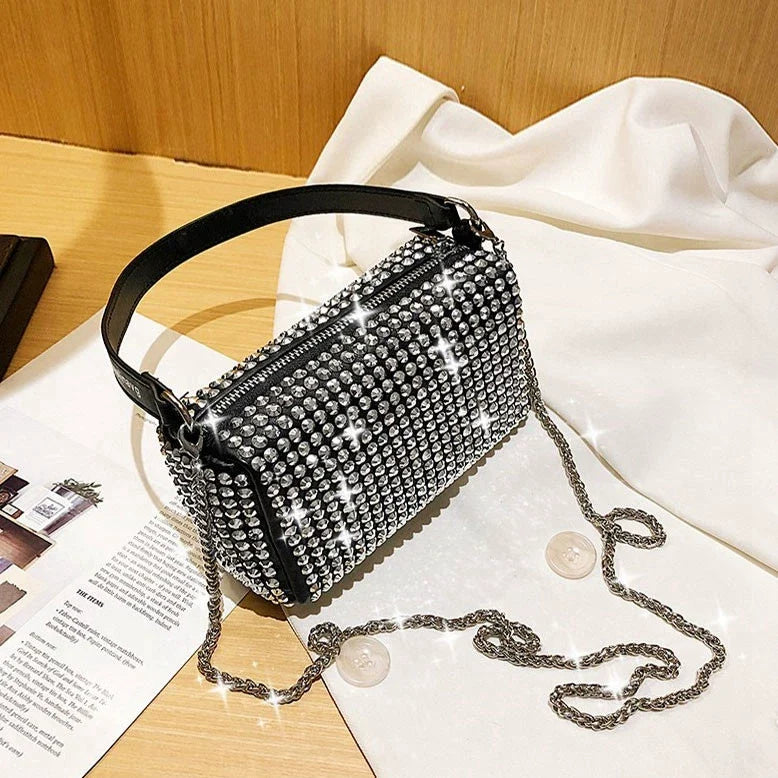 ✨New Arrival Trendy Rhinestone Small Square Bag | Full Diamond Underarm Bag & Diamond-Embedded Women's Shoulder Crossbody Small Handbag🎀