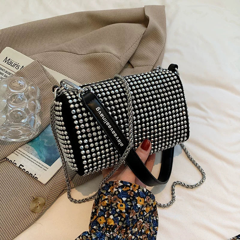 ✨New Arrival Trendy Rhinestone Small Square Bag | Full Diamond Underarm Bag & Diamond-Embedded Women's Shoulder Crossbody Small Handbag🎀