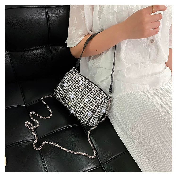 ✨New Arrival Trendy Rhinestone Small Square Bag | Full Diamond Underarm Bag & Diamond-Embedded Women's Shoulder Crossbody Small Handbag🎀