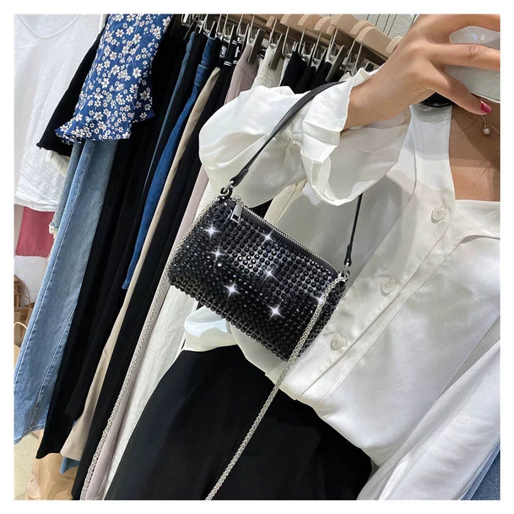 ✨New Arrival Trendy Rhinestone Small Square Bag | Full Diamond Underarm Bag & Diamond-Embedded Women's Shoulder Crossbody Small Handbag🎀