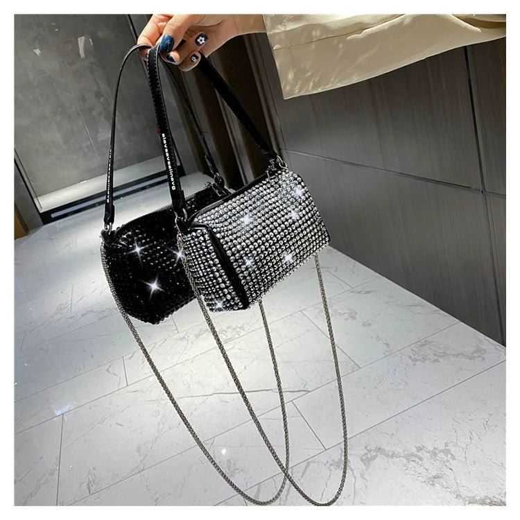 ✨New Arrival Trendy Rhinestone Small Square Bag | Full Diamond Underarm Bag & Diamond-Embedded Women's Shoulder Crossbody Small Handbag🎀