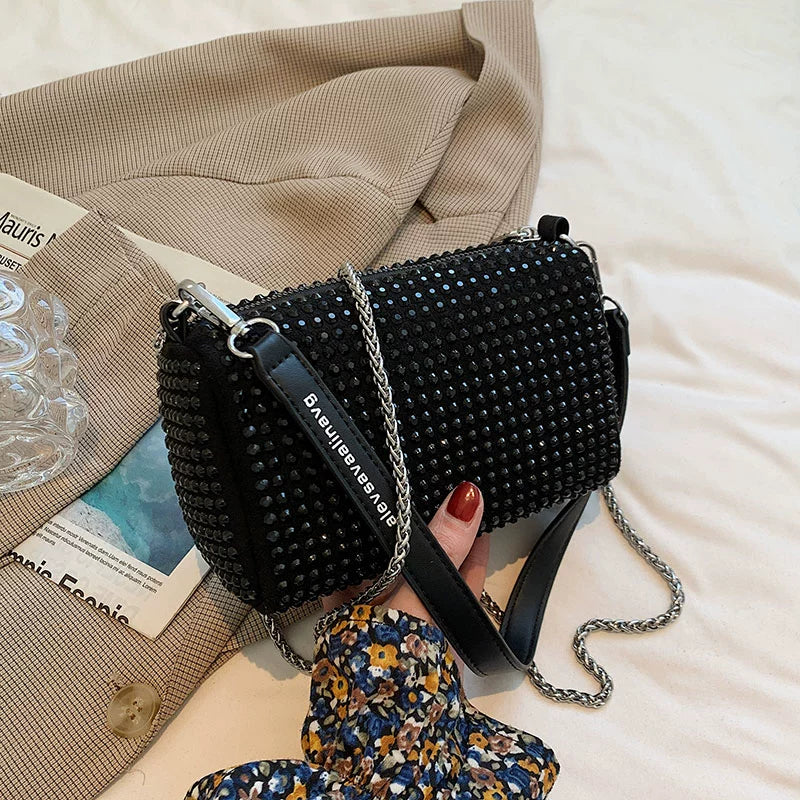 ✨New Arrival Trendy Rhinestone Small Square Bag | Full Diamond Underarm Bag & Diamond-Embedded Women's Shoulder Crossbody Small Handbag🎀