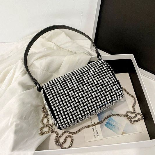 ✨Neu eingetroffen: Trendige Strass-Quadrat-Tasche | Vollbesetzte Achseltasche & Diamantbesetzte Damen Schulter-Umhängetasche🎀
