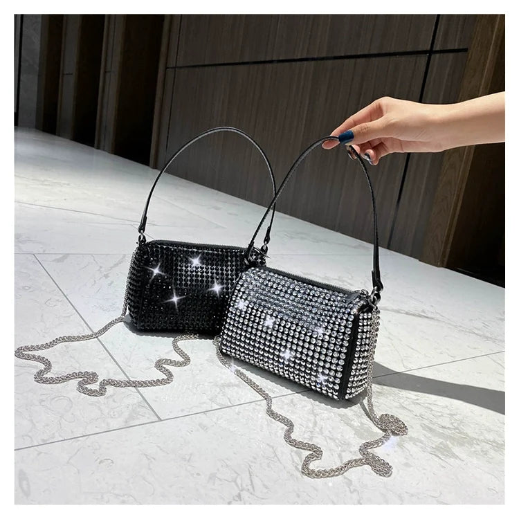 ✨New Arrival Trendy Rhinestone Small Square Bag | Full Diamond Underarm Bag & Diamond-Embedded Women's Shoulder Crossbody Small Handbag🎀