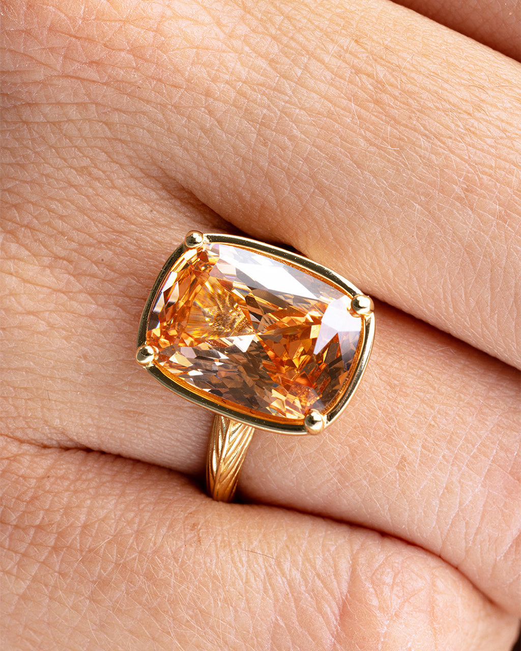 ✨Sterling Silver Elongated Cushion Champagne CZ Cocktail Ring