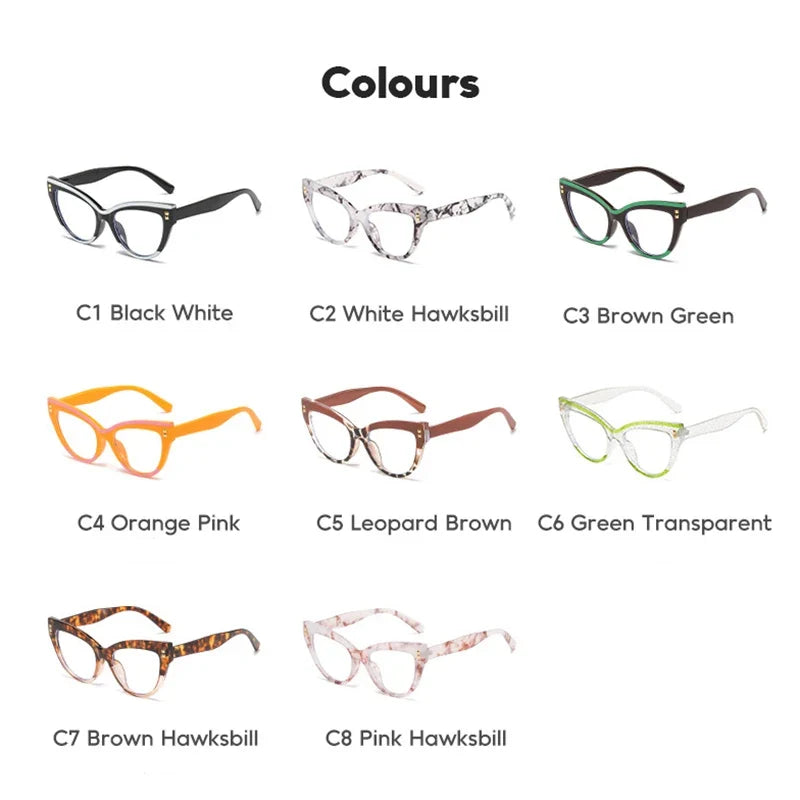 ✨Anti Blue Light Optical Cat Eye Glasses Women Vintage Brand Designer Myopia Prescription Sexy Ladies Rivet Eye Glasses Frame