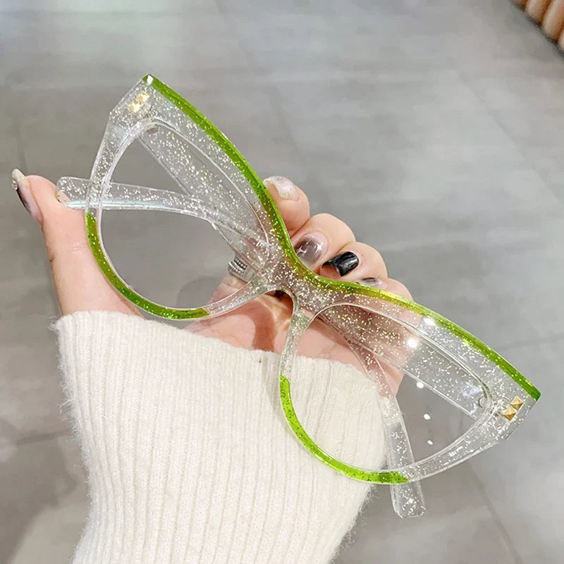 ✨Anti Blue Light Optical Cat Eye Glasses Women Vintage Brand Designer Myopia Prescription Sexy Ladies Rivet Eye Glasses Frame