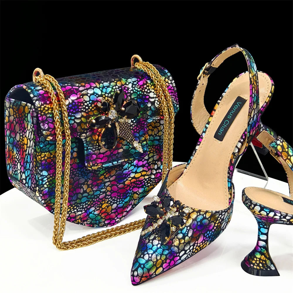 Italian Shoes & Matching Bag Set 👠💜✨ Peep Toe Platform Heels — ED1990