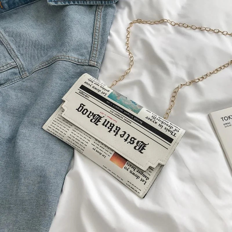 Women's Newspaper Messenger Bag | Shoulder Bag Personality Fashion Small Square Bag