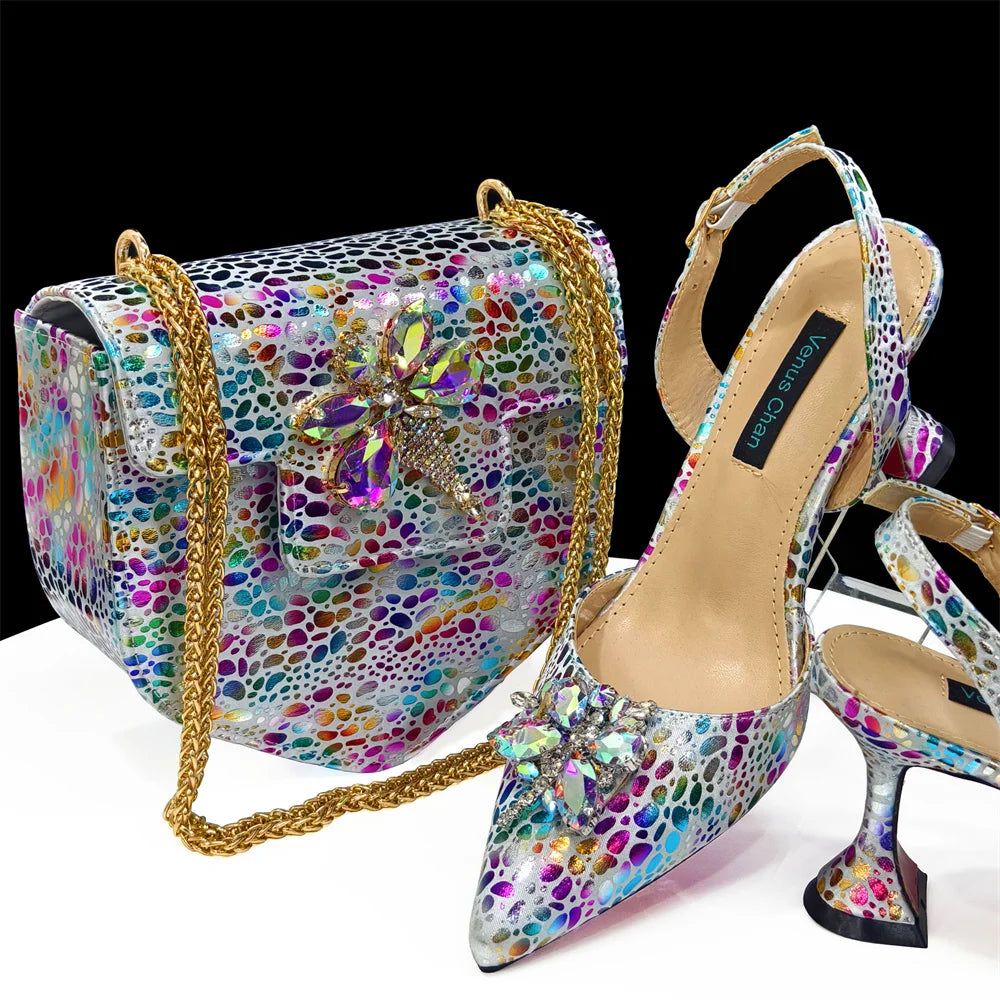 Italian Shoes & Matching Bag Set 👠💜✨ Peep Toe Platform Heels — ED1990