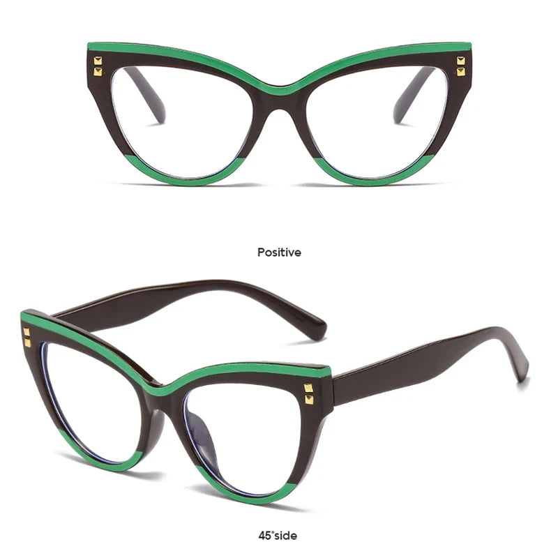 ✨Anti Blue Light Optical Cat Eye Glasses Women Vintage Brand Designer Myopia Prescription Sexy Ladies Rivet Eye Glasses Frame