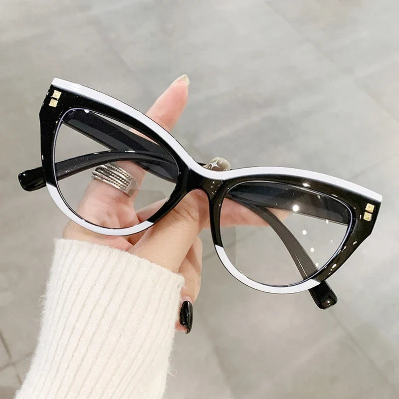 ✨Anti Blue Light Optical Cat Eye Glasses Women Vintage Brand Designer Myopia Prescription Sexy Ladies Rivet Eye Glasses Frame