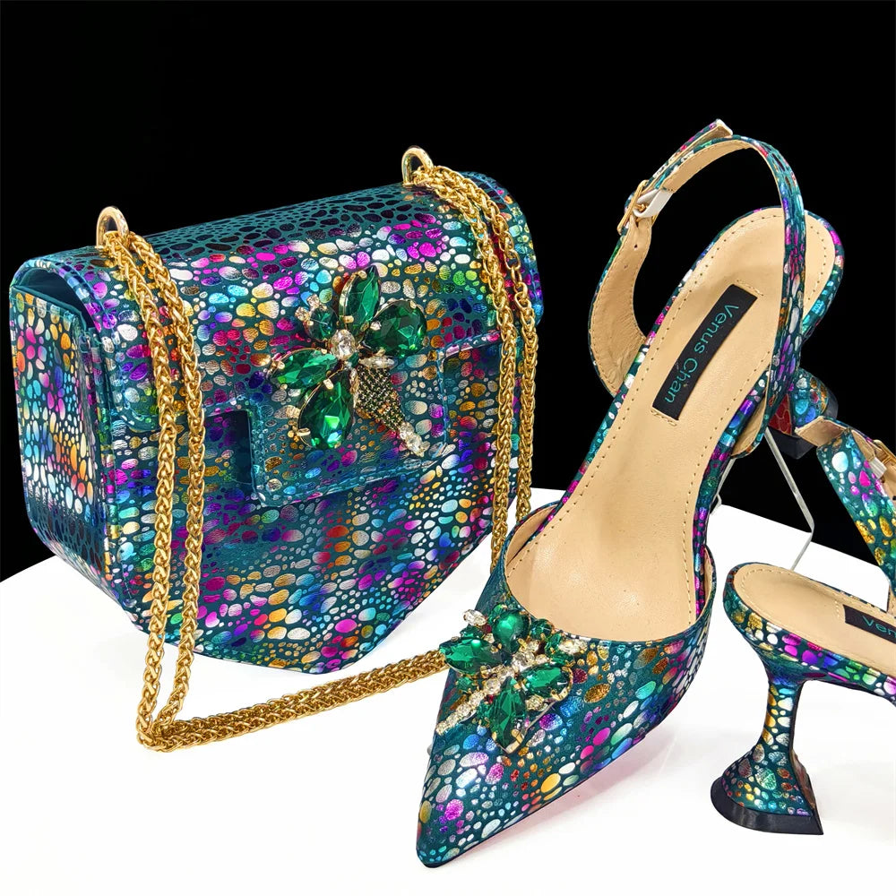 Italian Shoes & Matching Bag Set 👠💜✨ Peep Toe Platform Heels — ED1990