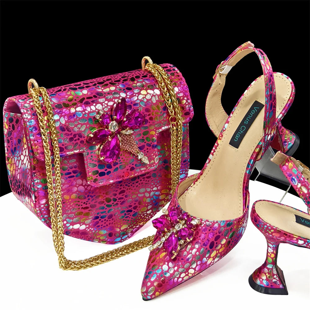 Italian Shoes & Matching Bag Set 👠💜✨ Peep Toe Platform Heels — ED1990