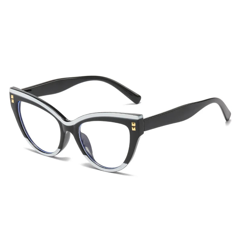 ✨Anti Blue Light Optical Cat Eye Glasses Women Vintage Brand Designer Myopia Prescription Sexy Ladies Rivet Eye Glasses Frame