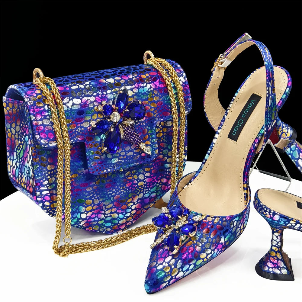 Italian Shoes & Matching Bag Set 👠💜✨ Peep Toe Platform Heels — ED1990