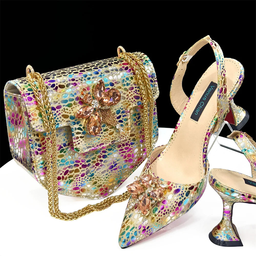 Italian Shoes & Matching Bag Set 👠💜✨ Peep Toe Platform Heels — ED1990