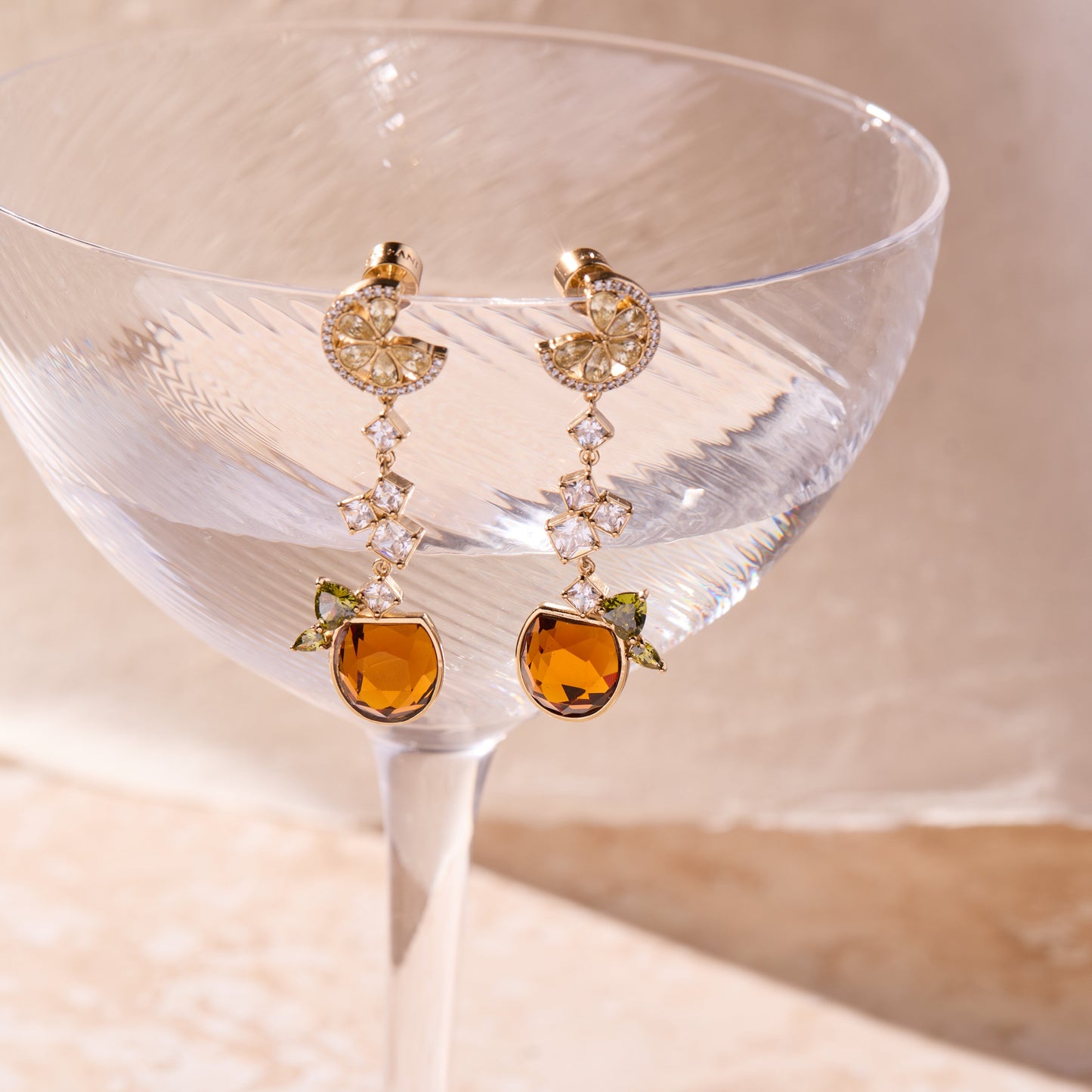 Spritz O'Clock Statement Earrings ✨🍋🧃 Gold Aperol Spritz Crystal Drop Earrings | Alex and Ani 💎👑