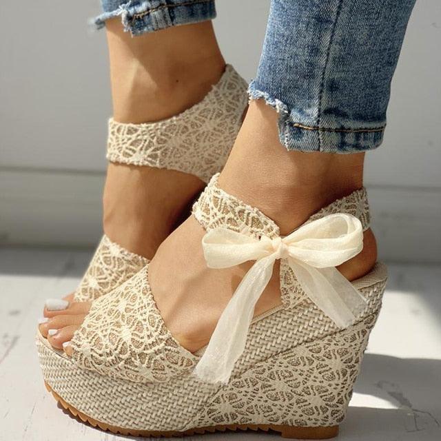 Bowknot Lace-Up Platform Sandals ✨👠🎀 Women's High Heel Ankle Strap Slingback | 6 Colors 🖤💜💙